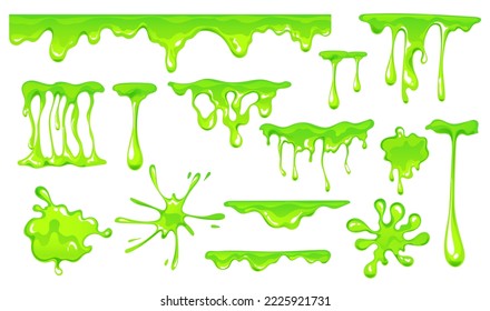 Slime drip mucus jelly green liquid splatter toxic abstract concept. Vector graphic design illustration element
