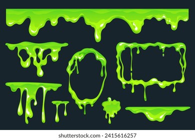 Slime drip mucus jelly green liquid splatter toxic abstract concept. Vector graphic design illustration element