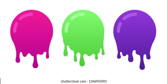 Slime drip. Paint drip stickers or circle labels. Leak vector flat illustration. Vector liquid drops icons