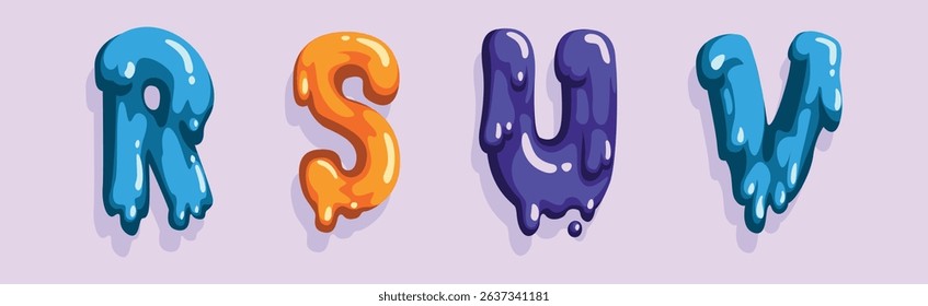 Slime Font and Alphabet Capital Letter Colorful Vector Set