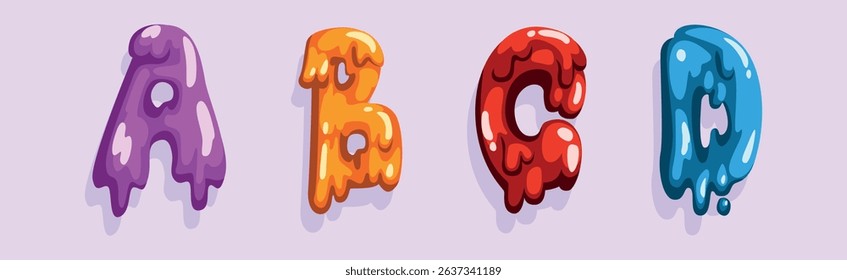 Slime Font and Alphabet Capital Letter Colorful Vector Set