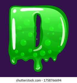 Slime font type letter D latin alphabet. Green bubbling toxic mold. Vector cartoon style illustration