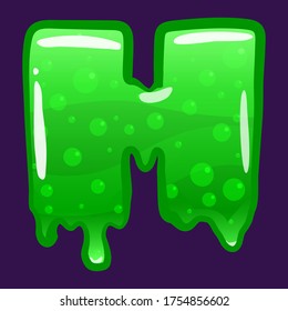 Slime font type letter H latin alphabet. Green bubbling toxic mold. Vector cartoon style illustration