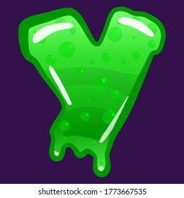 Slime font type letter Y latin alphabet. Green bubbling toxic mold. Vector cartoon style illustration