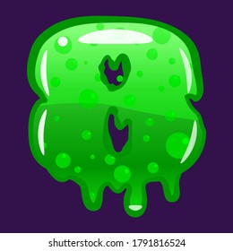 Slime font type number 8 latin alphabet. Green bubbling toxic mold. Vector cartoon style illustration