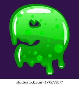 Slime font type number 9 latin alphabet. Green bubbling toxic mold. Vector cartoon style illustration