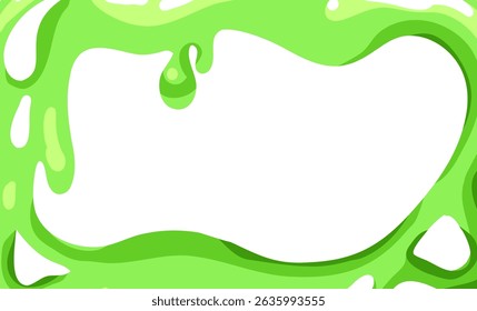 Quadro verde Slime. Borda de formulários diferentes para design gráfico. Derretimento líquido, gotejamento de bolha abstrata, banner, salpicos de geleia e mancha. Fundo decorativo. Ilustração isolada de cartaz de desenho animado vetorial