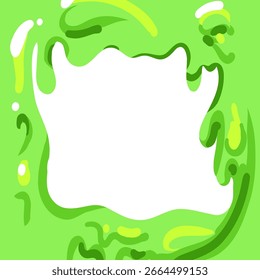 Quadro verde Slime. Borda de formulários diferentes para design gráfico. Derretimento líquido, gotejamento de bolha abstrata, banner, salpicos de geleia e mancha. Fundo decorativo. Ilustração isolada de cartaz de desenho animado vetorial