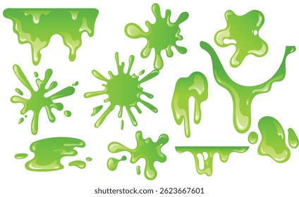Slime verde derretendo, splash, conjunto de vetores