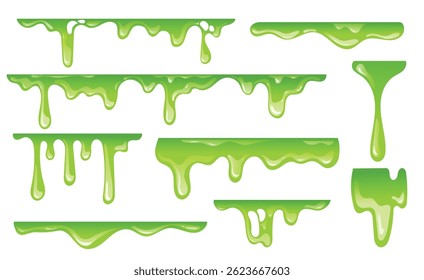 Slime green melting, splash, vector set