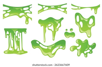 Slime verde derretendo, splash, conjunto de vetores