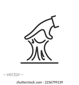 slime icon, sticky substance in hand, reaching mucus, thin line symbol on white background - editable stroke vector illustration - Shutterstock ID 2236799139