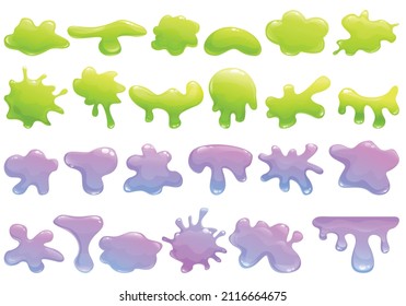 Iconos delgados establecen el vector de dibujos animados. Monstruo del juego. Blob infantil