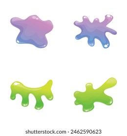 Slime icons set cartoon vector. Colorful dripping slime stain. Jelly stain