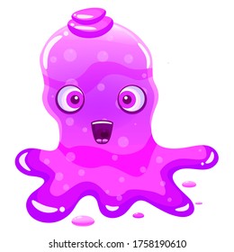Slime jelli monster character, liquid violet creature. Funny cute cartoon vector illustration