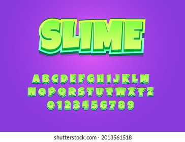 Slime kids cartoon style vector font with uppercase alphabet and digit number