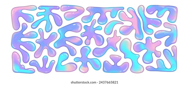 Slime liquid 3d shapes in y2k style isolated on a white background. Render of 3d plastic melt fluid form in aesthetic futuristic style. Trendy 90s vector illustration