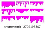 Slime melt border backgrounds. Liquid ice cream drip template frames. Pink dropping paint. Sweet sauce texture design.