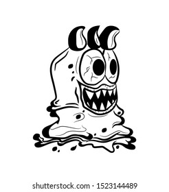 Slime monster with three horns and sharp teeth