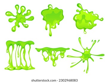 Slime mucus drip jelly green spooky splash isolated set. Vector graphic design illustration