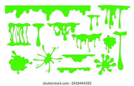 Slime mucus drip jelly green spooky splash isolated set. Vector graphic design illustration