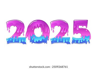 Slime number 2025 new year, isolated vector. Holiday party decoration. Date of calendar