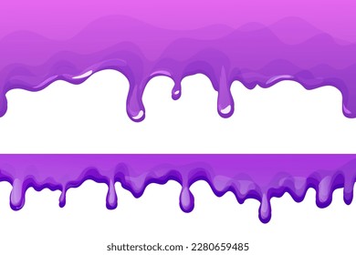 Slime purple and pink, jelly glaze with drips in cartoon style seamless isolated on white background. Vector illustration