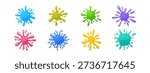 Slime splash with colorful jelly texture and liquid drips. Vibrant gooey splat effects with sticky blob shapes, toxic green glue, blue and pink colors for Halloween themed vector slime design.