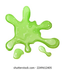 Slime splat, green bright sticky jelly drop with glitter in cartoon style isolated on white background.