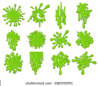 Slime Splats. Dirt Dripping Green Slime Splodge Set Vector Illustration