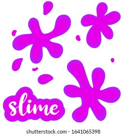 Slime text. Slimy colourful glossy dripping stains vector illustration. children's creativity art. Calligraphy lettered word. Pink and purple colors.