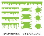 Slime vector set. Green dirt splat, goo dripping splodges of slime.  Collection of blots, splashes and smudges isolated on white background.

