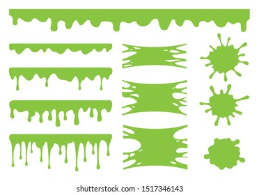 Slime Vector Set. Green Dirt Splat, Goo Dripping Splodges Of Slime.  Collection Of Blots, Splashes And Smudges Isolated On White Background.

