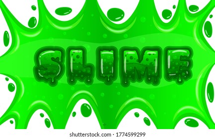 Slime word letters text green bubbling mold. Children s popular creativity art toy. Vector cartoon style illustration