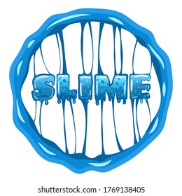Slime word letters text logotype template. Liquid blue bubbling toxic mold with splashes. Vector isolated on white background