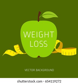 Slimming concept, weight loss, exercise, sports equipment, nutrition, vector background, health, banner, silhouette