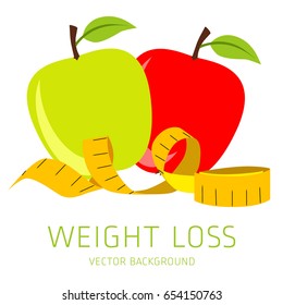 Slimming concept, weight loss, exercise, sports equipment, nutrition, vector background, health, banner, silhouette