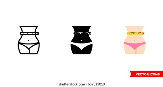 Slimming icon of 3 types: color, black and white, outline. Isolated vector sign symbol.