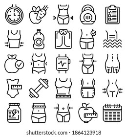 Slimming icons set. Outline set of slimming vector icons for web design isolated on white background