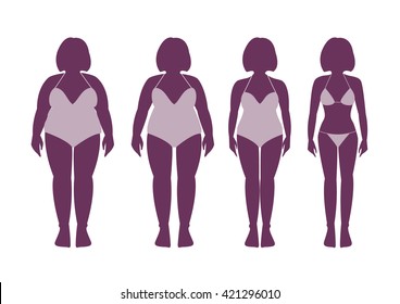 slimming woman in a swimsuit in different weights ,Vector illustrations