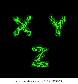 Slimy vector Letters set. Part 5 of 5. Letters XYZ. Green symbols for Halloween and spooky decorations. 