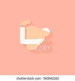 Sling baby carrier icon. Flat style vector maternity template with shadow. Prenatal baby care logo design in modern style. Web design element. Baby carriage logotype. Modern style logo.