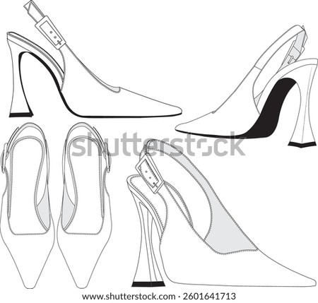 Sling back high heels shoes drawing vector footwear illustration sketch shoes design 
