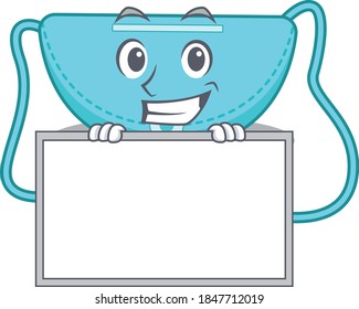 sling bag cartoon design style standing behind a board