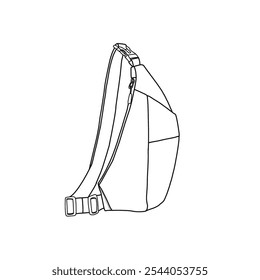 Sling bag pecho bandolera impermeable mochila de hombro bolsillo personal de viaje para hombres y mujeres icono de Vector línea de arte.Este es un diseño de Vector editable de un bolso de la honda aislado en un fondo blanco.