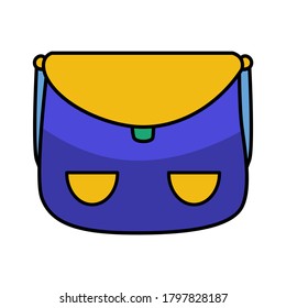Sling bag icon with yellow and blue color. School bag vector illustration