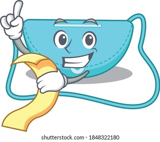 sling bag mascot character style with a menu on his hand