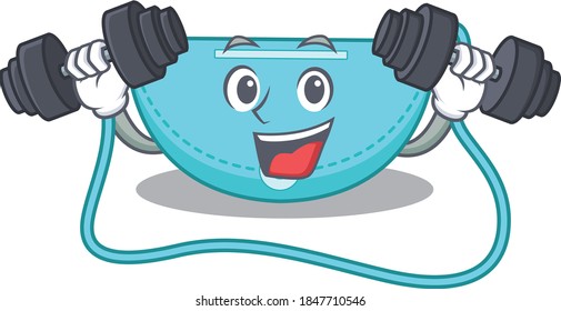 sling bag mascot design feels happy lift up barbells during exercise