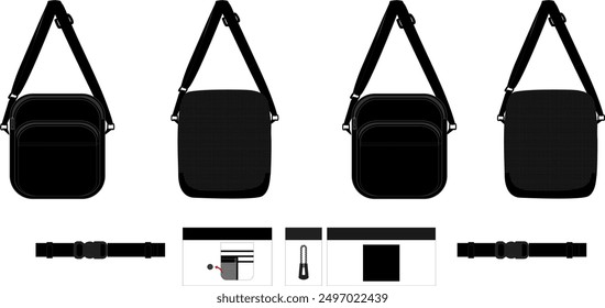 Sling bag template with all sides