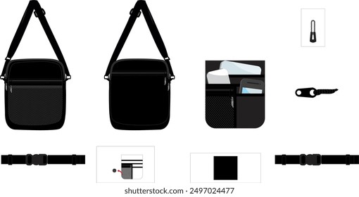 Sling bag template with all sides